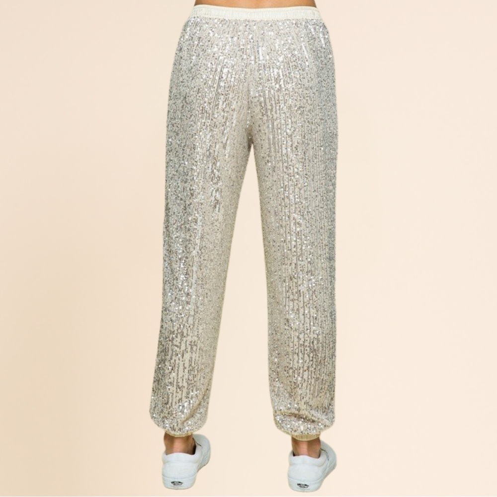 Elegant Sequin Jogger Pants - Beige - Picture 5 of 8